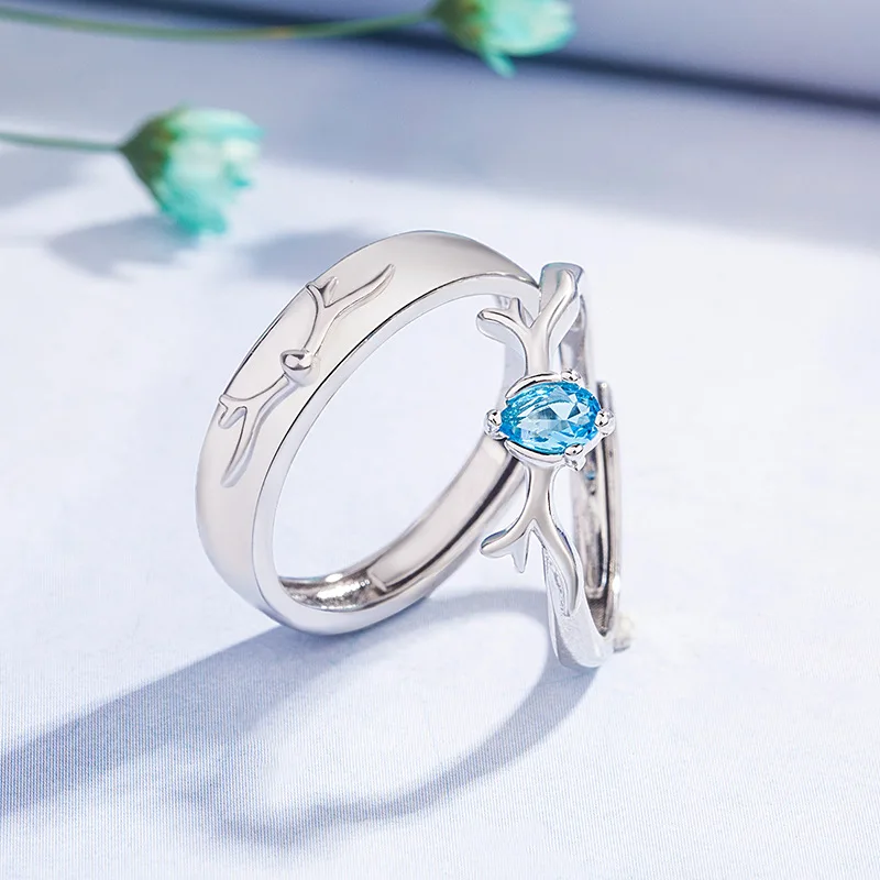 Корейское кольцо для пары с лосем Синие стразы женское мужское пара модный