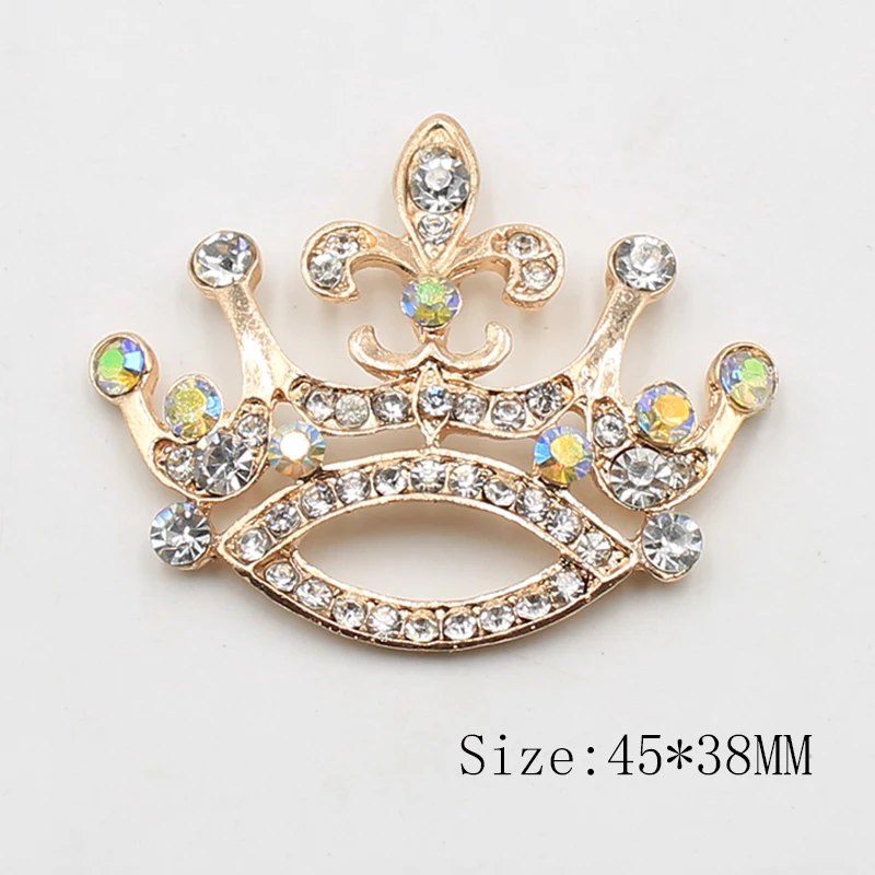 

New 5Pcs/Lot Various Size Of Flat Back Golden Alloy Crown Rhinestone Buttons DIY Handmade Scrapbook For Hairdressing Center