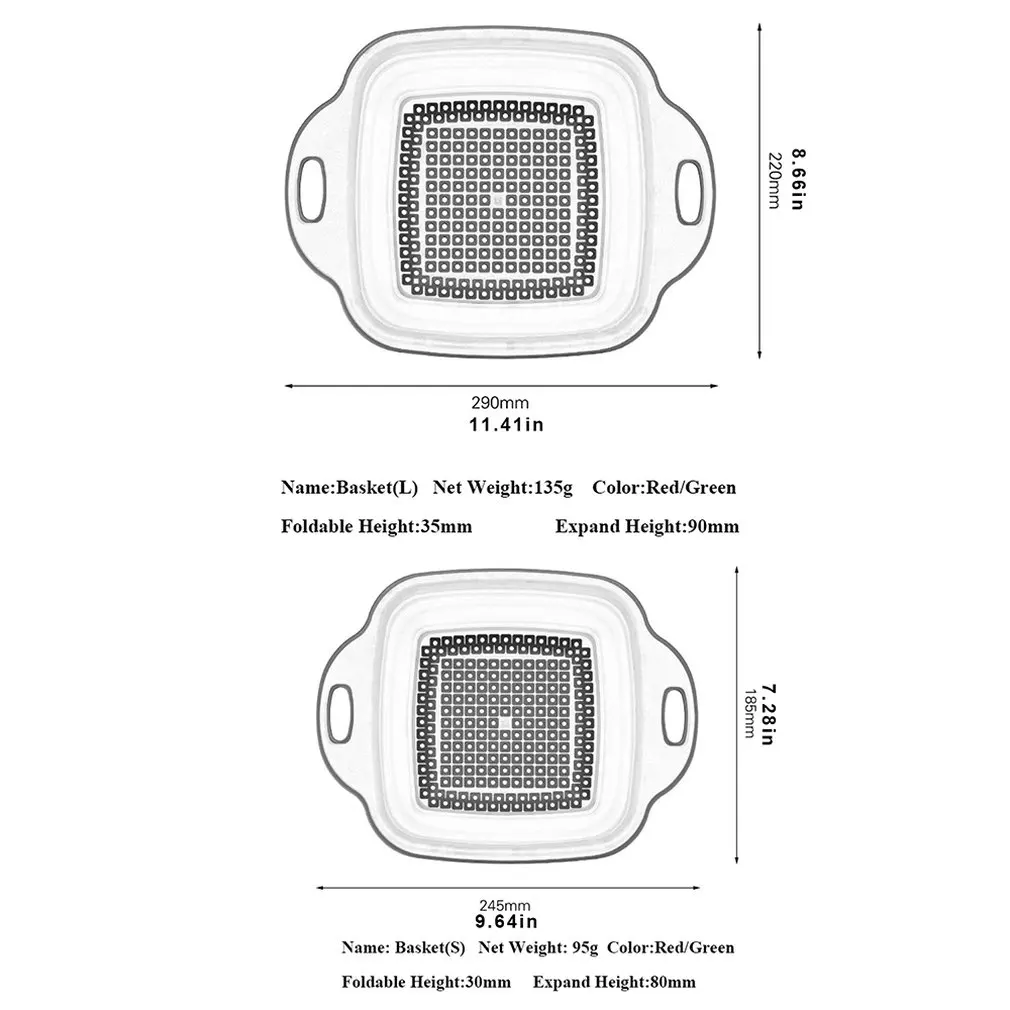 Складная корзина для мытья фруктов и овощей ситечко Portabl силиконовый дуршлаг