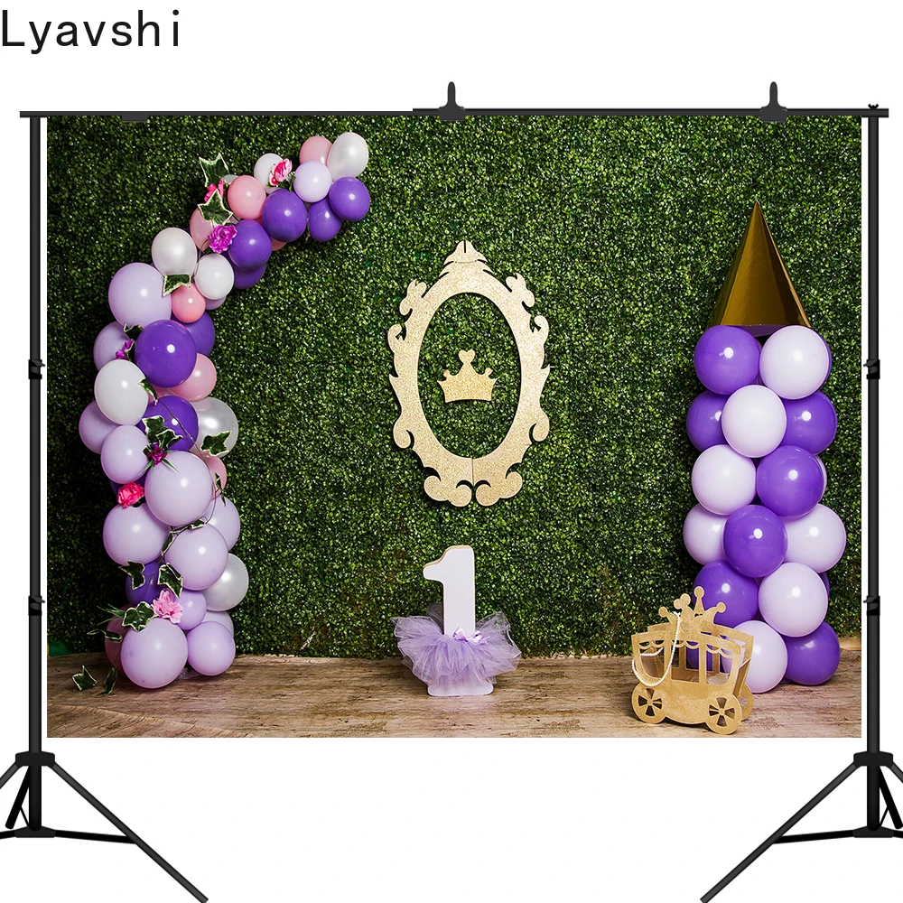Lyavshi Children Photography Backdrop Princess 1st Birthday Photozone Party Gold Crown Leaves Girl Photo Background Photocall |