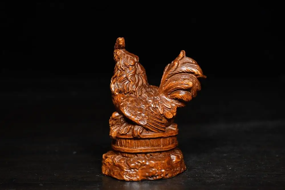 

Home Decor 3" China Collection Old Boxwood Chinese Zodiac Rooster Statue Implication Cock Soar Blockbuster