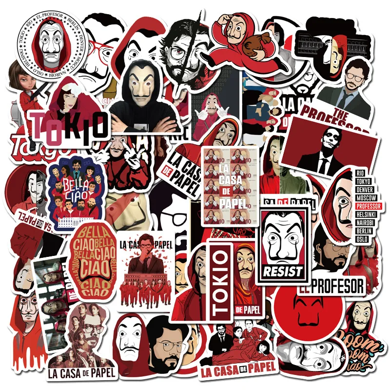 

50PCS / Set TV Show Money Heist La Casa De Papel Sticker Waterproof To DIY Car Moto Laptop PC Suitcase Cool Stickers