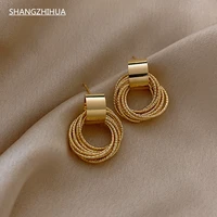 shangzhihua vintage metallic gold multi loop pendant earrings 2021 new jewelry fashion wedding party unusual earrings for women