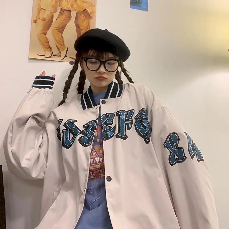 

Oversized Baseball Jacket Women Jackets Men 2021 Spring/autumn New BF Printed Student Loose Casual All-match Coat Retro Clothes