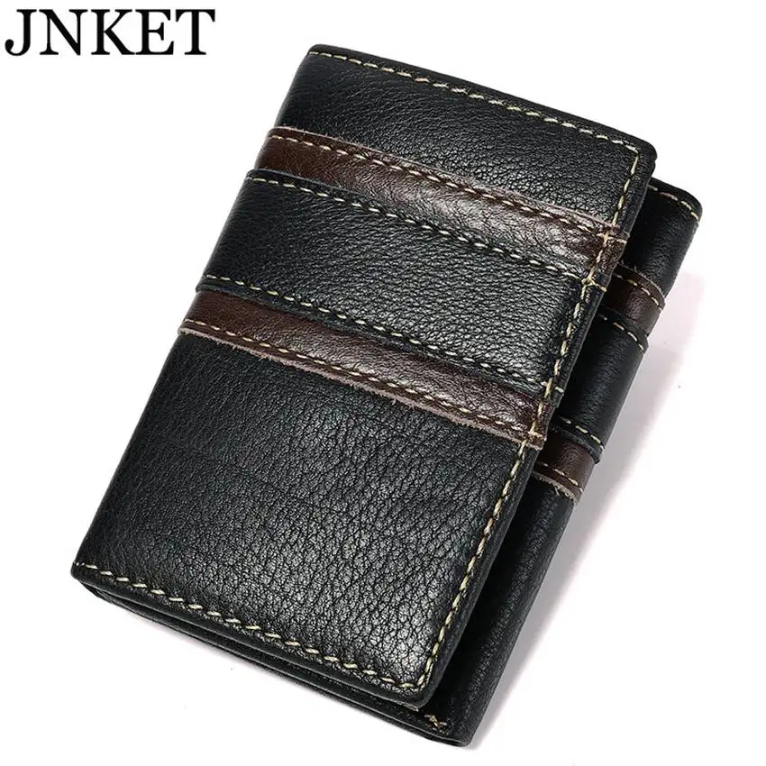 

JNKET New RFID Anti-theft Brush Wallet Men's Short Leather Three Discount Bag Head Layer Cowhide Billfold