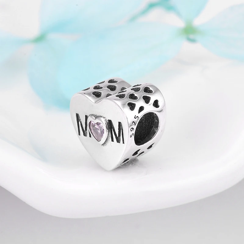 Authentic 925 Sterling Silver love MOM charm heart shape Fit Original European Charm Bracelet Jewelry making mother day gift | Украшения и