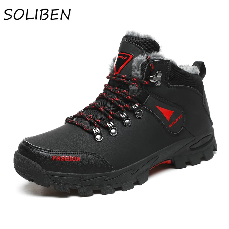 

Мужские зимние ботинки SOLIBEN, плюшевые теплые меховые ботинки, мужские уличные Зимние Повседневные походные ботинки, ботильоны, мужские крос...