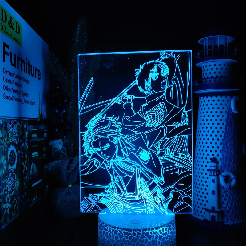 Attack On Titans Eren Jaeger Levi Ackerman Acrylic 3D Light Anime LED Lamp for Bedroom Decor Touch Sensor Colorful Night Light