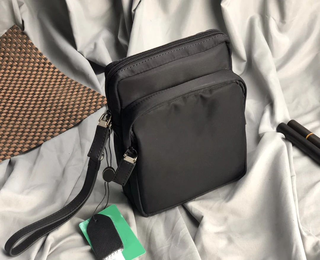 

Men's black nylon messenger shoulder bag mobile phone bag