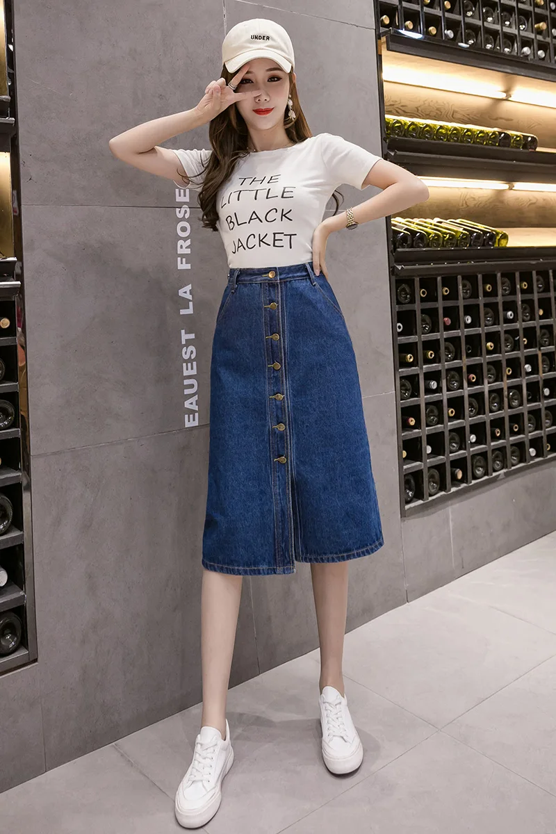

Plus Size Women Denim Skirt New Spring Summer High Waist Skirts Blue 5889