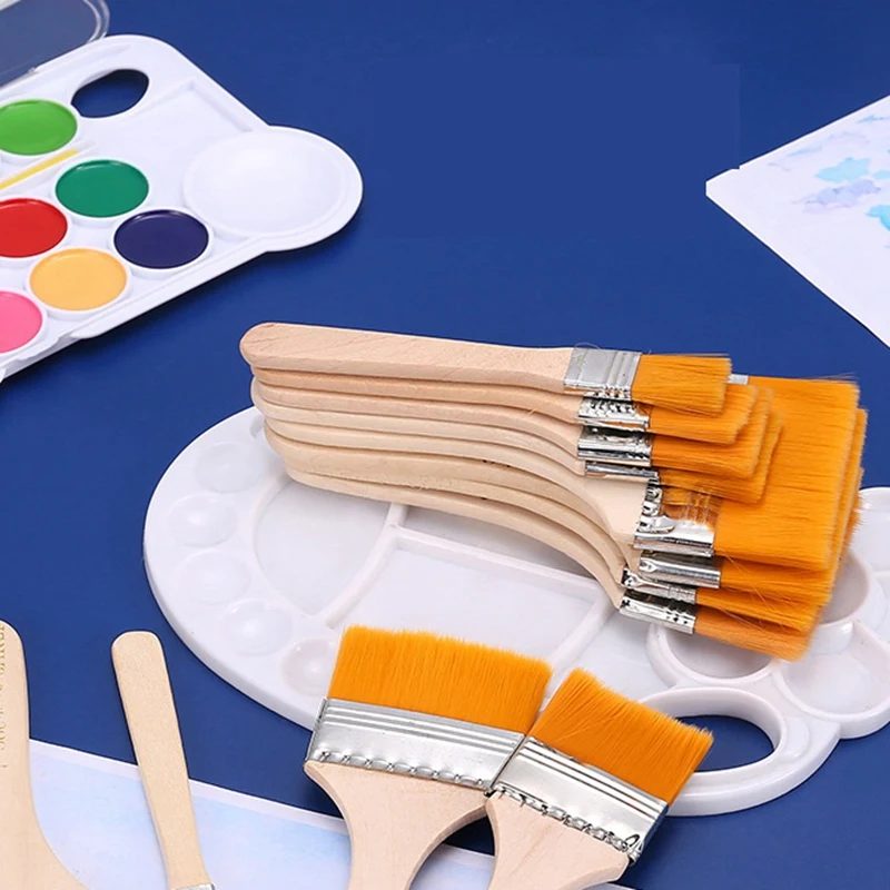 

12 Pcs Flat Head Paint Brush Art Paintbrush Sets Long Handle Cleaning Brushes for Acrylic Painting Watercolor Wood Wall