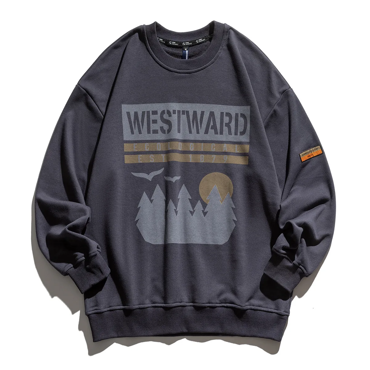 

2021 couples round neck tops men and women loose retro printed sweater women autumn.