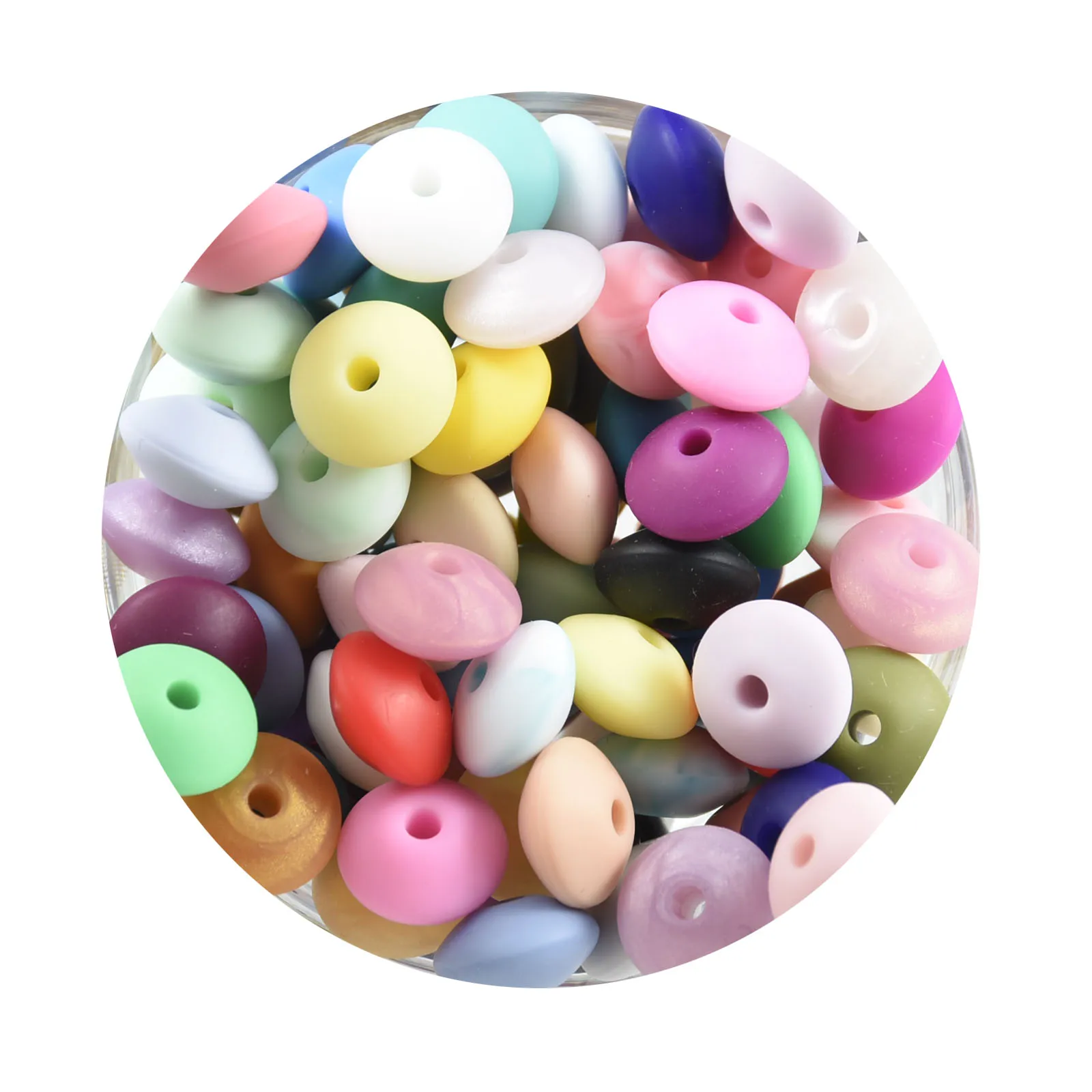 Cuentas de lentejas de silicona para beb&eacute;, 30 Uds., 12 MM, cuentas de dentici&oacute;n para beb&eacute;, libre de BPA, bricolaje, juguetes, joyer&iacute;a de silicona, fabricaci&oacute;n de collares y pulseras-1