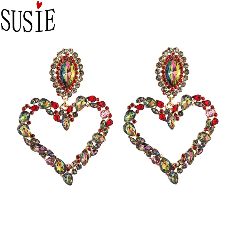 Женские серьги LOVE SUSIE в форме сердца стразы сплав модные на свадебную вечеринку