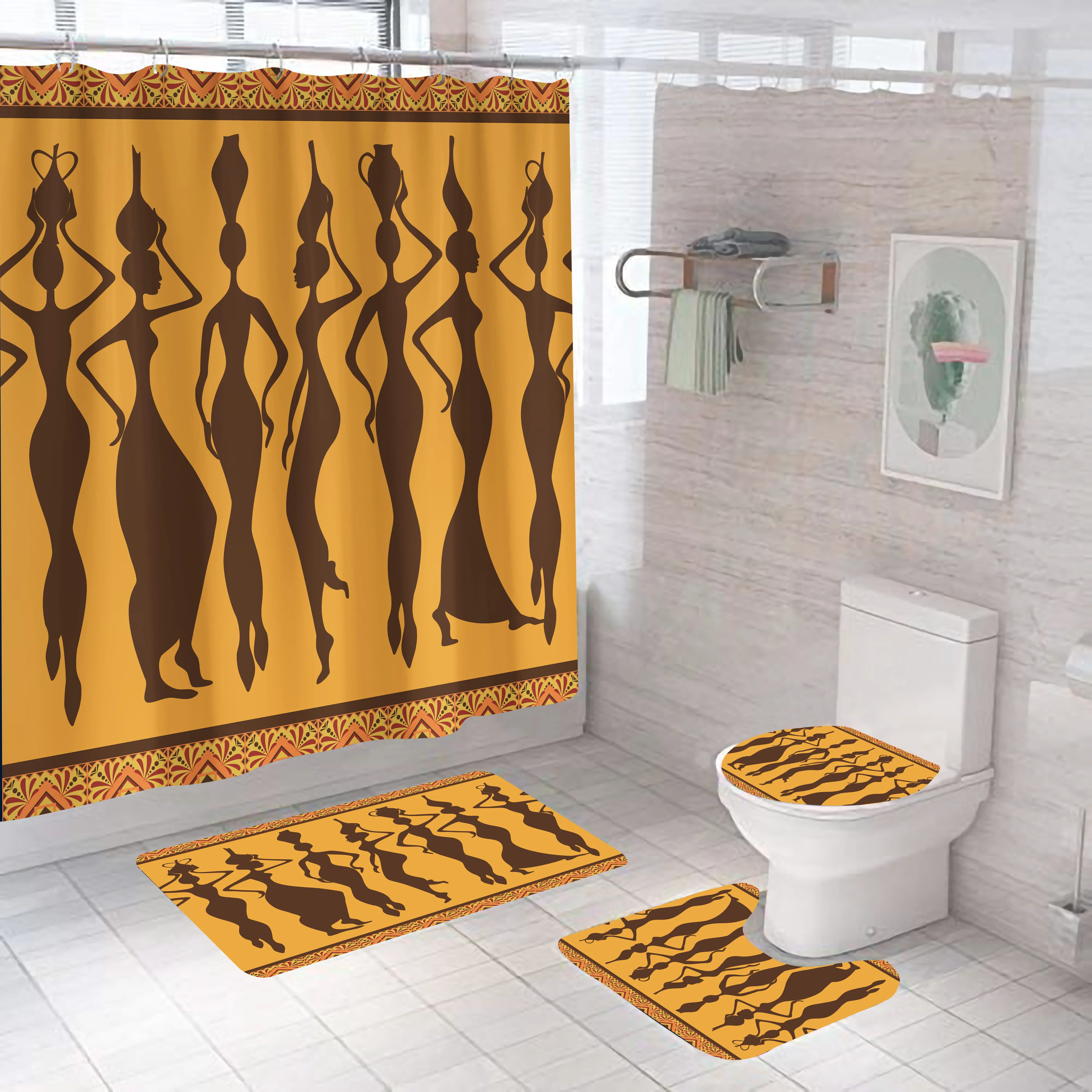 Занавеска для душа африканская девочка большой набор ковриков с ковровым