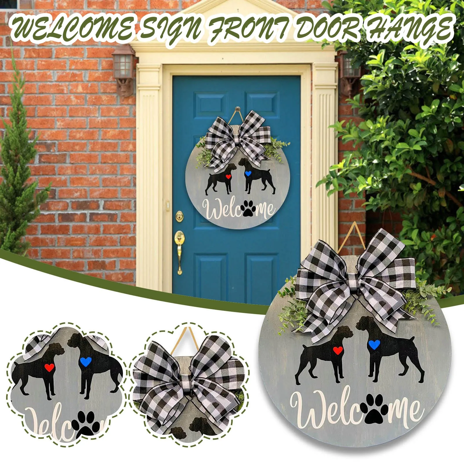

Artificial Wreath Welcome Sign Wreath Front Door Hanger with Bow 28cm Round Outdoor Hanging Vertical Sign Home Decoration