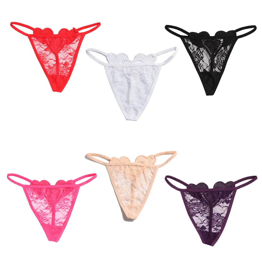 Женские кружевные трусики-стринги с заниженной талией и V-образным вырезом |