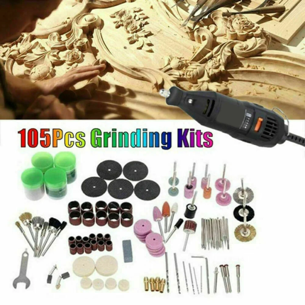

105pcs Mini Electric Drill Grinder Rotary Power Tool Grinding Polishing Set Plastic / Metal Ideal For Cutting/carving Grinding