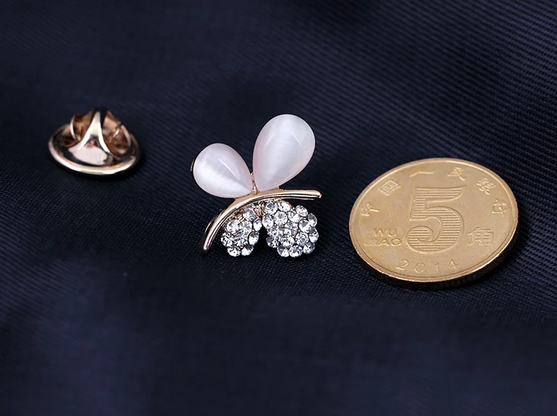 

Small Size Tie Tack Flower Butterfly Brooches Lapel Pin for Two Side Shirt Neck Collar Opal For Women