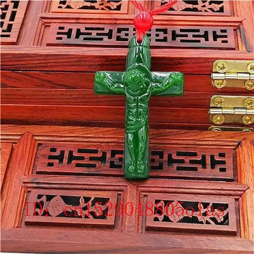 Натуральный зеленый китайский нефритовый крест подвеска ожерелье