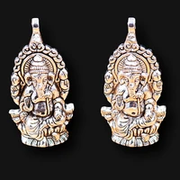 2pcs silver plated 3d buddhism large ganesha metal amulet pendant diy charms necklace jewelry crafts making 6232mm p826