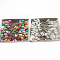 144pcs 55mm pin colorful dressmaking straight pins round head color water drops faux pearl corsage steel pins