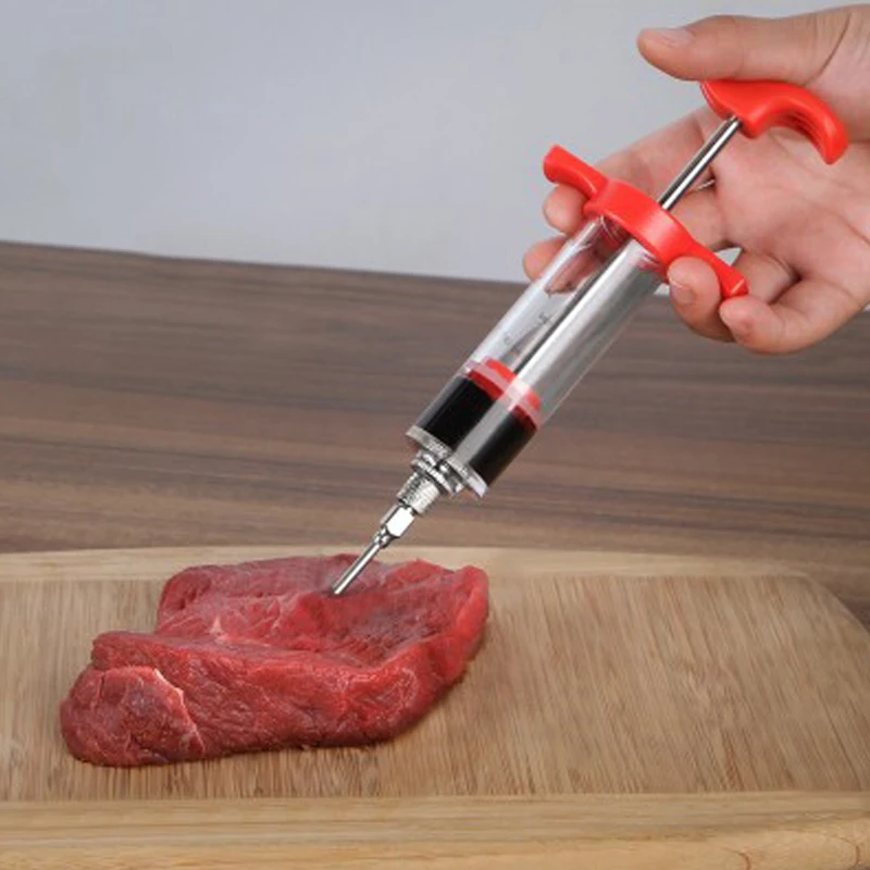 Food Grade PP Stainless Steel Needles Spice Syringe Set BBQ Meat Flavor Injector Kithen Sauce Marinade Syringe Accessory