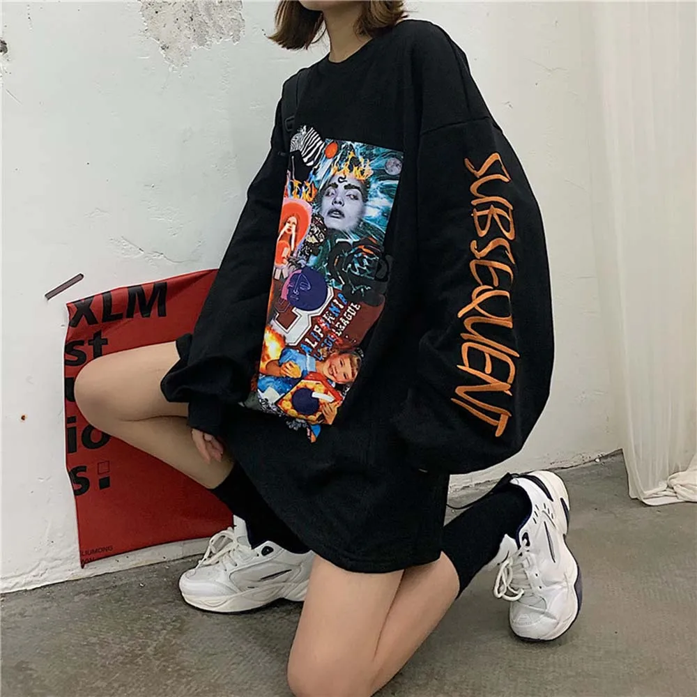 Женский свитшот с длинным рукавом и круглым вырезом в стиле панк|Женские