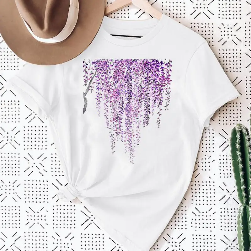 

Women Flower Floral Watercolor New Casual Short Sleeve Sweet Summer Fashion Print Lovely Clothes Tops Tees Tshirt T-Shirt