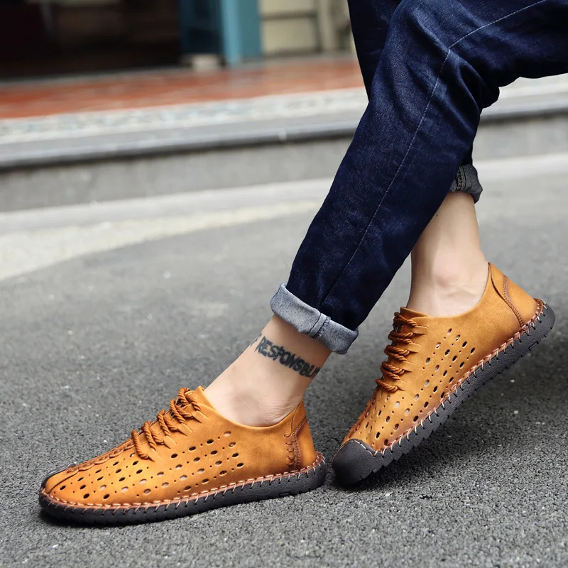 Туфли-оксфорды мужские с перфорацией кожаные дышащие на шнуровке Повседневная