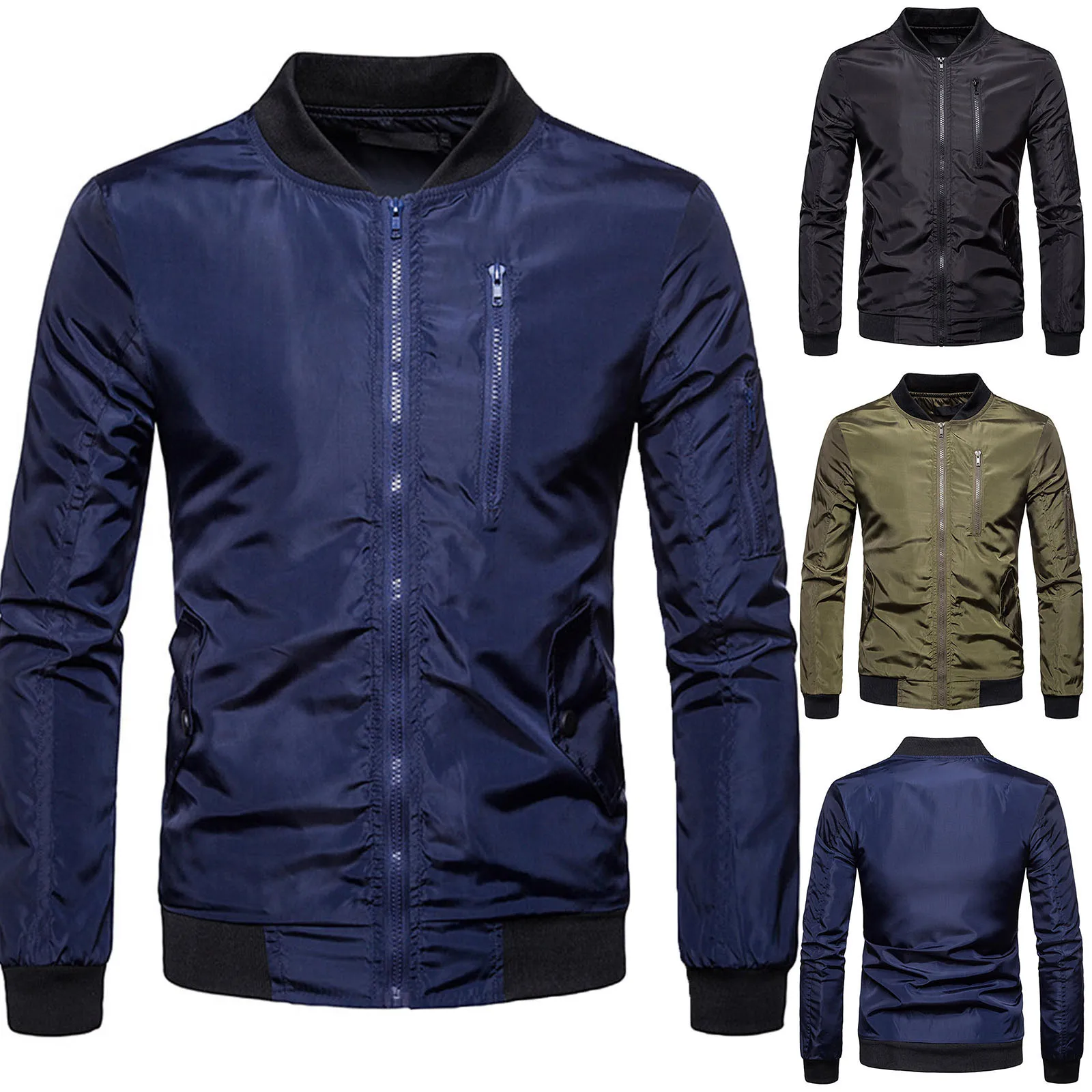 

Men's Autumn&winter Jacket Solid Color Long Sleeved Ribbed Cuff Zipper Jacket Top High Quality Comfy Daily Blouse Куртка Мужская