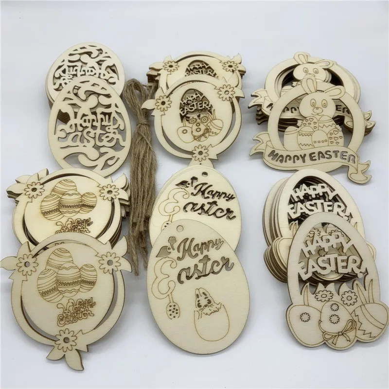 

Wooden Easter Bunny Party Home Decoration Supplies Wooden Pendant 10pcs A Pack