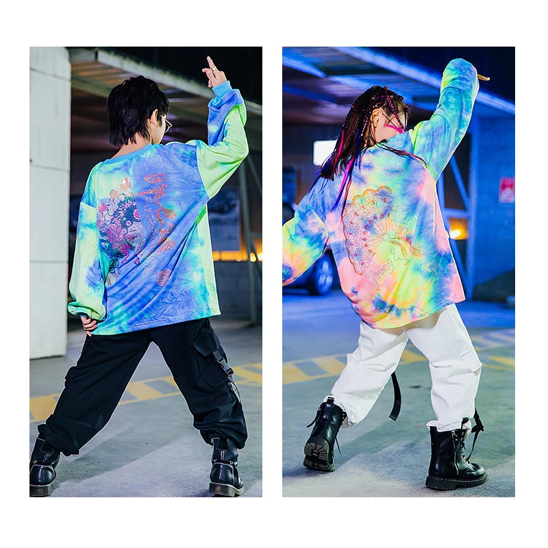 

New Children'S Hip Hop Sweatshirt Long Sleeve Street Dancewear Kids Modern Jazz Dance Practice/Performance Stage Clothes DQL4826