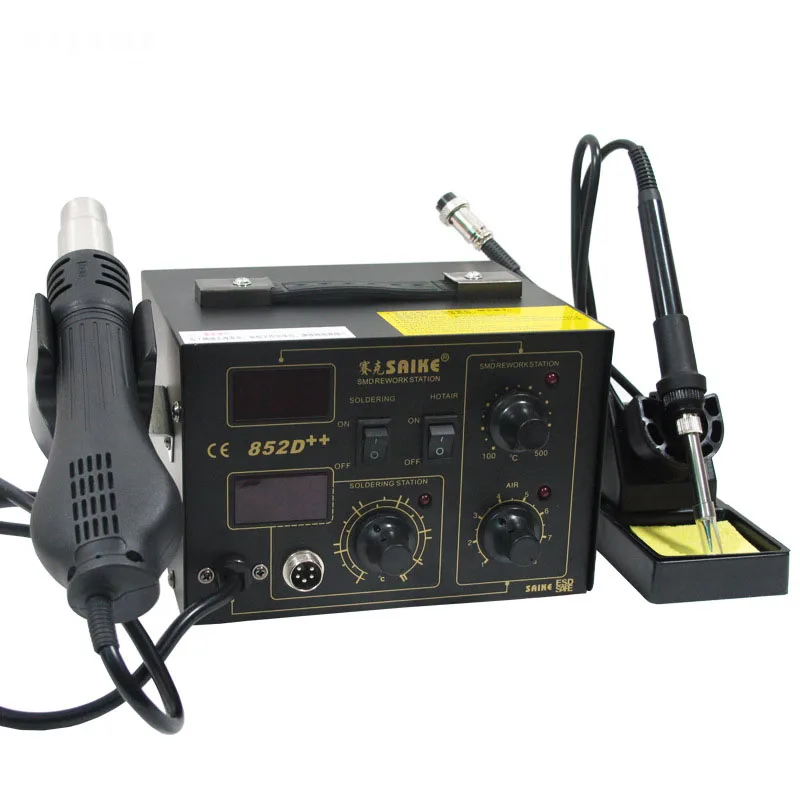 Станция паяльная SAIKE 852D ++ 2 в 1 220 В или 110 В|saike 852d|saike solderingsaike rework station |