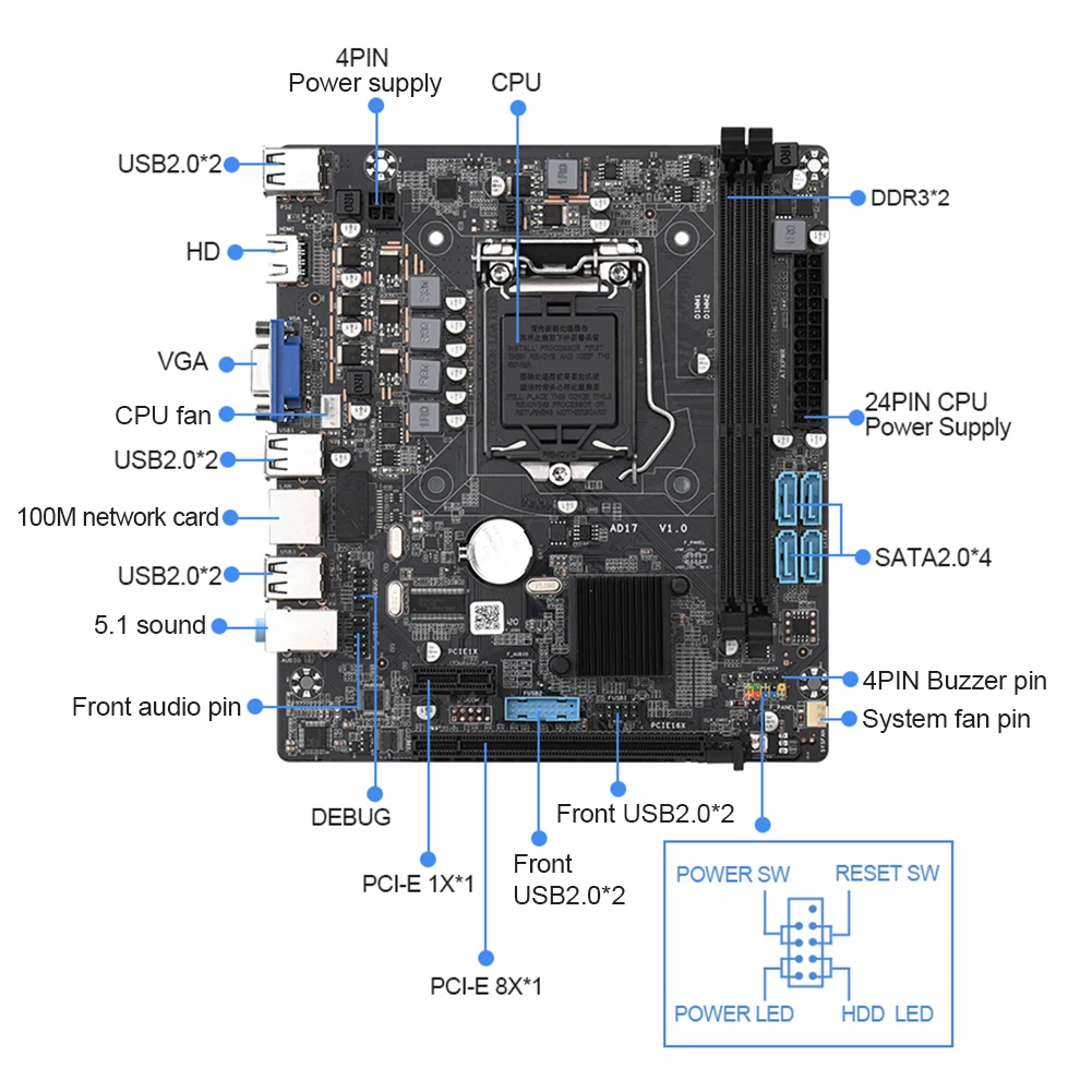 

H55M Micro ATX Gaming Motherboard LGA 1156 Socket H H1 Dual DDR3 Channel PCIe Gen 2 X8 GPU Slot VGA HDMI-Compatible