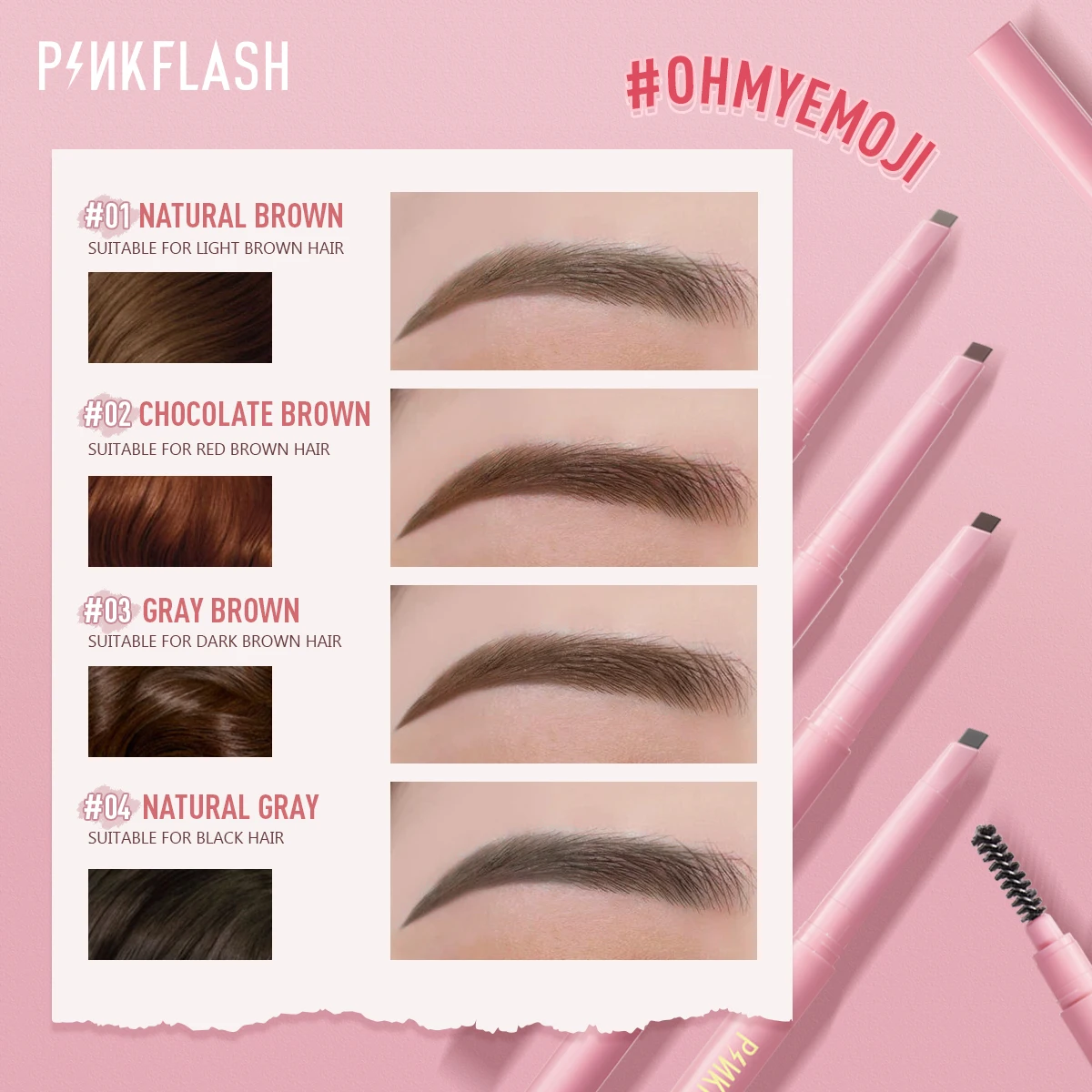

PINKFLASH Waterproof Eyebrow Pencil Easy Blend Soft Cruelty-free Eye Makeup Lasting 8 hours Pigmented Eyebrow Cosmetic