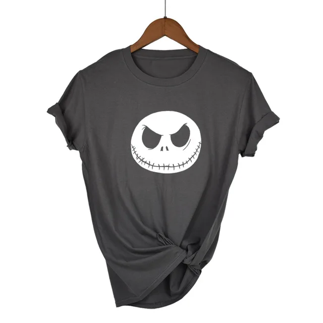 Dark Grey-W Харадзюку Кошмар перед Рождеством мультфильм Джек Скеллингтон женская футболка гримаса Лето хлопок хип хоп Уличная одежда - Цвет: Dark Grey-W