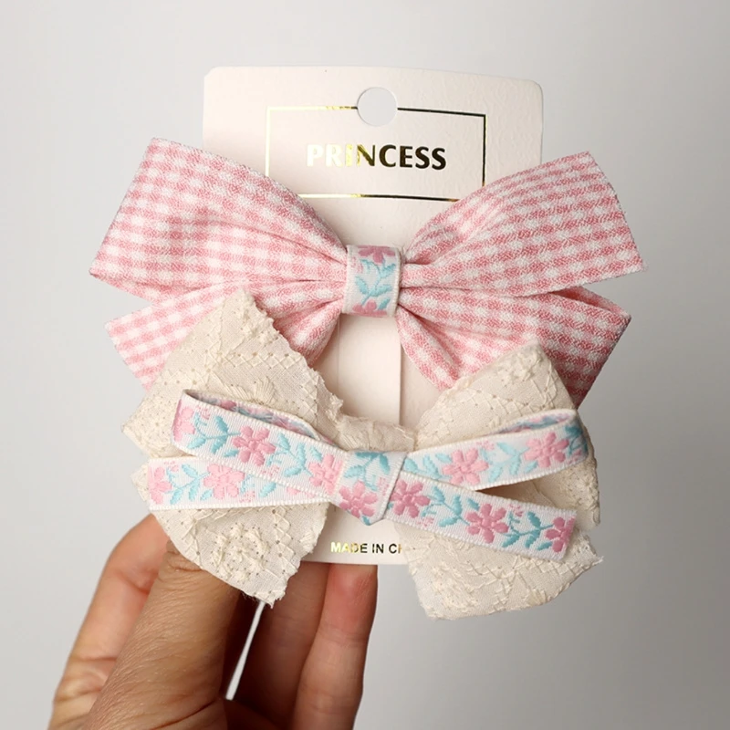 

Korean Sweet Embroidery Bows Hair Clip for Kids Girls Boutique Handmade Hairpins