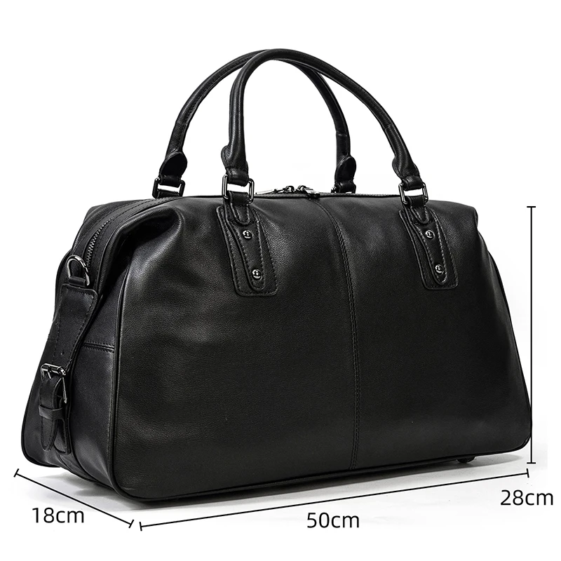 Luufan Soft Genuine Leather Travel Bag For Man Black Cow Leather Women Duffle Bag Big Travel Duffle Bag Carry Hand Luggage Bags
