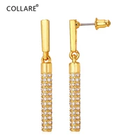 collare long cylinder drop earrings for women goldsilver color crystal rhinestone dangle earrings fashion jewelry e007