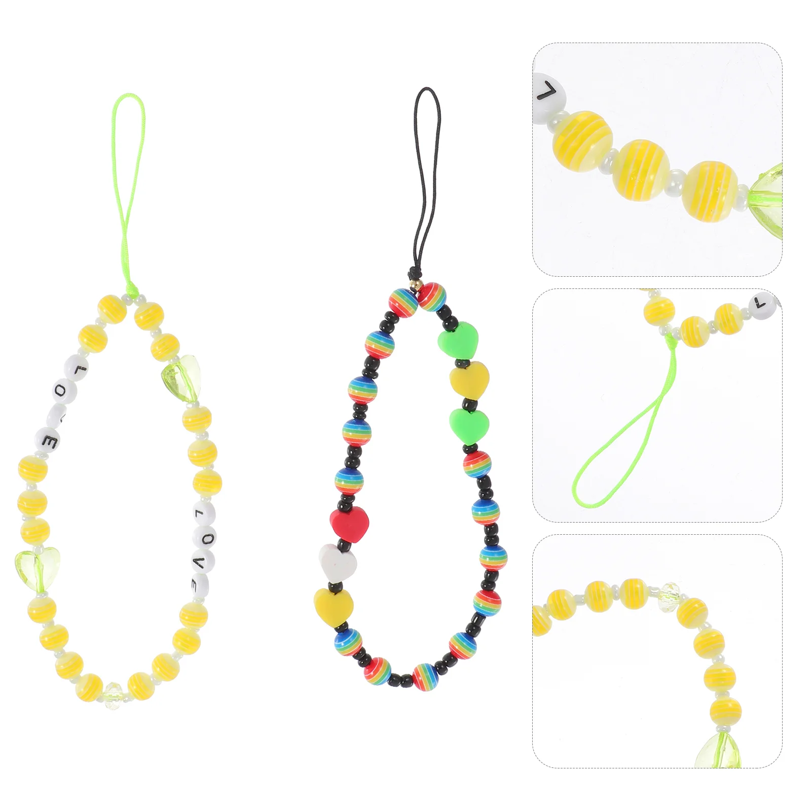

2Pcs Creative Phone Chains Phone Acrylic Chains Beaded Phone Lanyards Decor