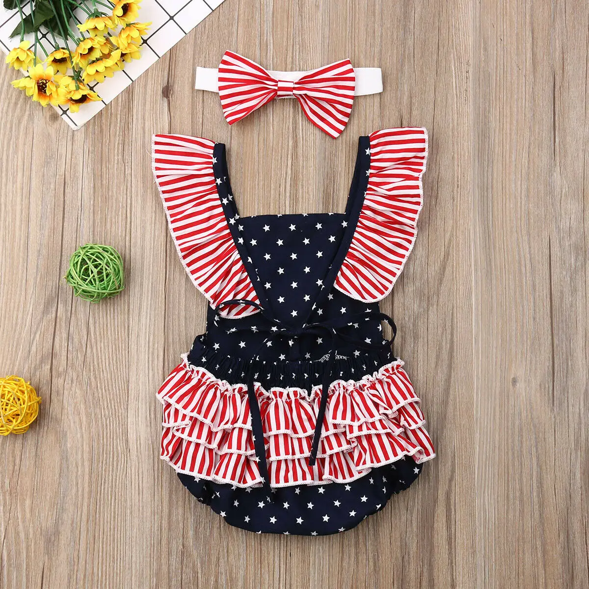 Комбинезон для новорожденных девочек 4 июля комбинезон повязка на голову наряды 0