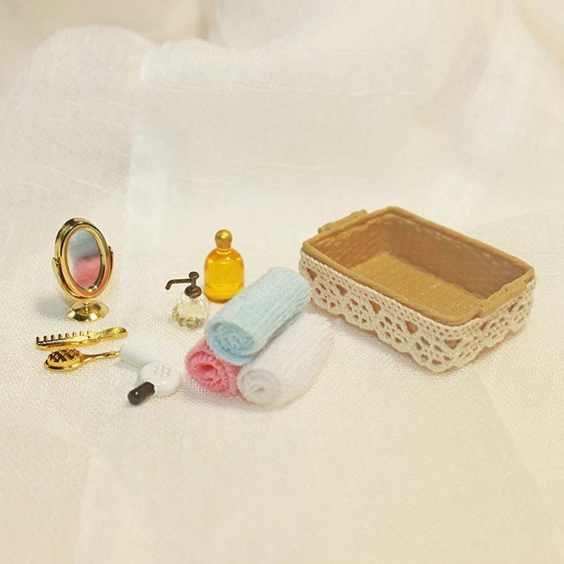 1/12 кукольный домик миниатюрное зеркало + духи полотенце рулонная бумага расческа
