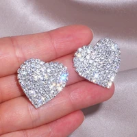 classic design romantic rhinestone heart stud earrings elegant women wedding jewelry gift shiny crystal cubic zirconia earrings