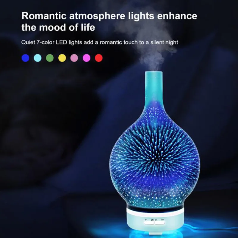 

Светодиодный ночсветильник, 3D фейерверк, аромадиффузор, увлажнитель воздуха для ароматерапии, ультразвуковой распылитель в форме вазы, Рож...