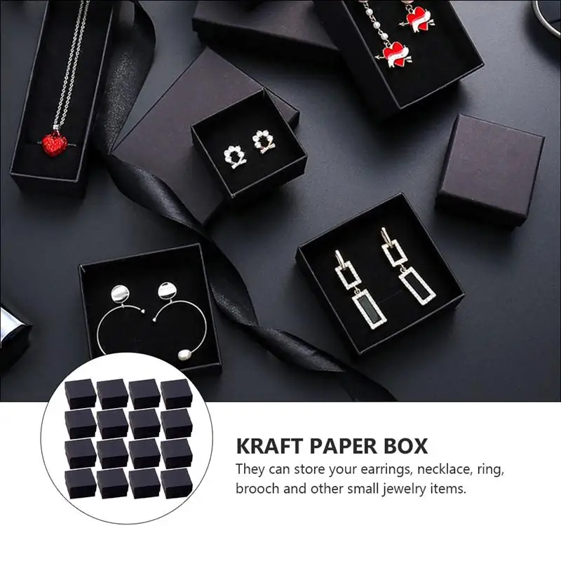 

48pcs/72pcs/96Pcs Small Size Jewelry Cases Black Kraft Paper Jewelry Box Storage Box (Black)