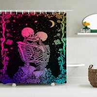 funny skeleton lovers shower curtain decor waterproof fabric bathroom curtains flower skull bath screen home with 12 hooks