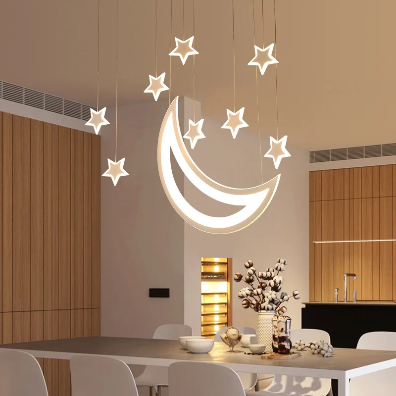 

Люстра в виде звезды и Луны для ресторана, простой современный светодиодный светильник для спальни, гостиницы, столовой, настольная лампа