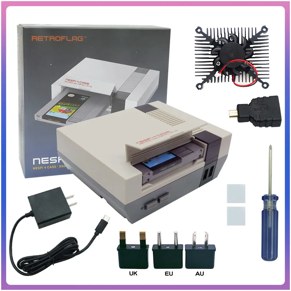 Retroflag NESPi 4 Чехол для Raspberry Pi чехол с SSD охлаждающий вентилятор адаптер и радиаторы