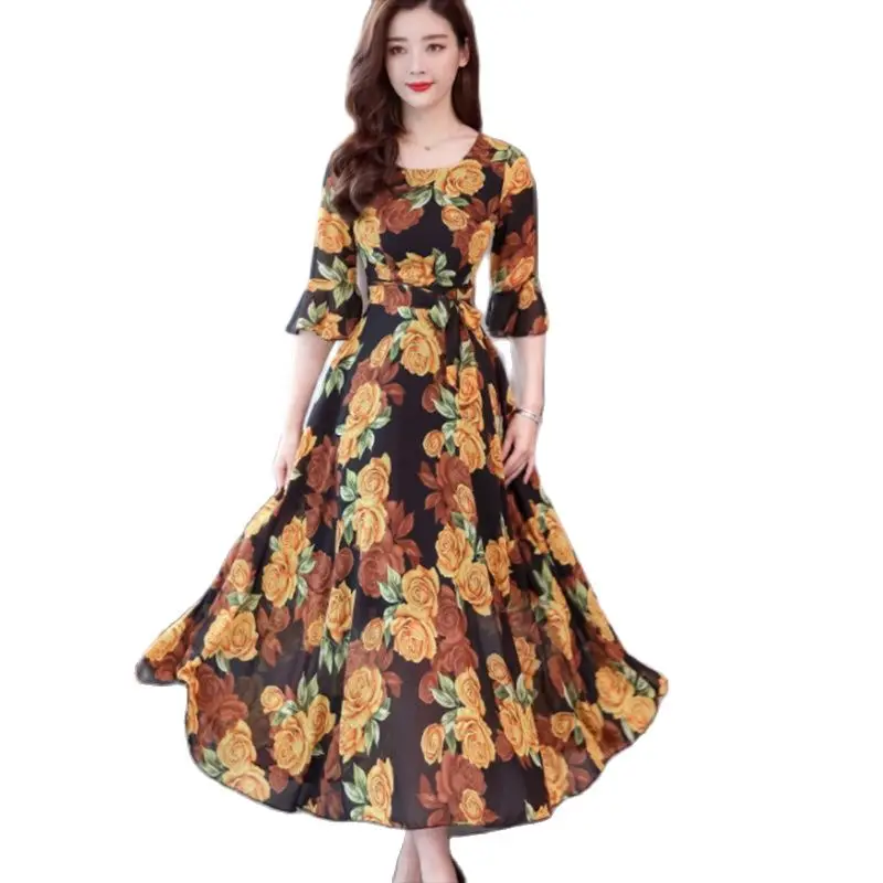 Женское длинное платье летнее пляжное трапециевидной формы с пятиконечными